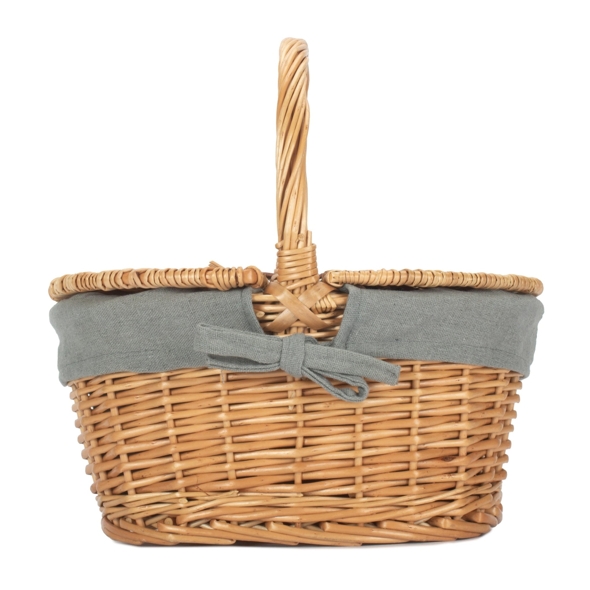 Child's Oval Willow Lidded Hamper with Grey Sage Lining