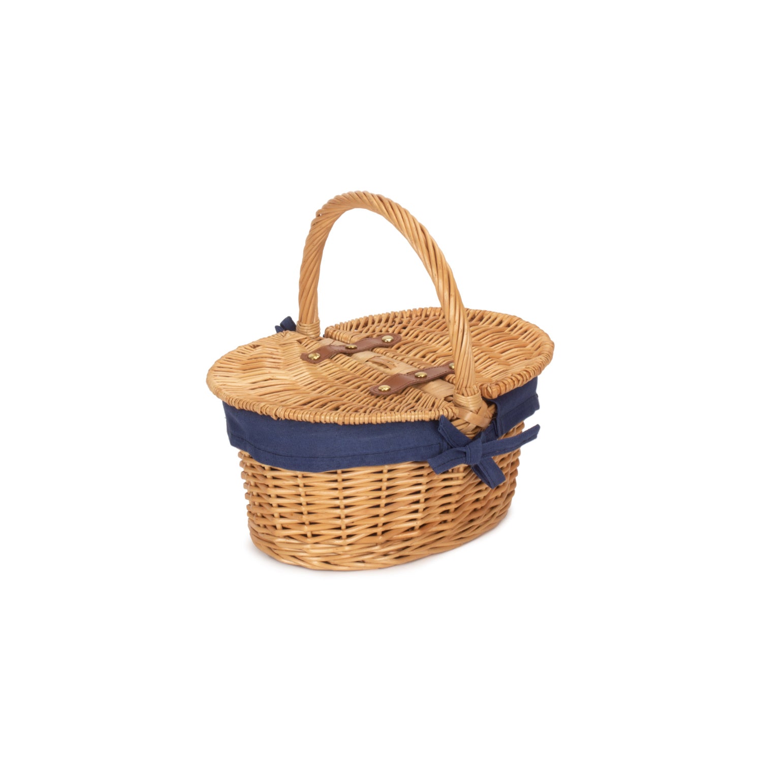 s Oval Willow Lidded Picnic Hamper Navy Blue Lining