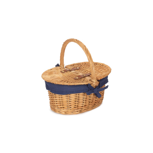 Child's Oval Willow Lidded Picnic Hamper with Navy Blue Lining