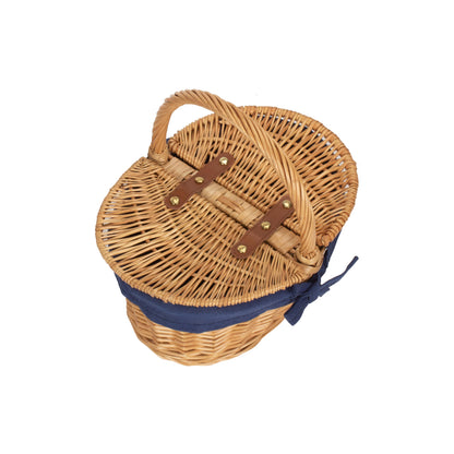 Child's Oval Willow Lidded Picnic Hamper with Navy Blue Lining