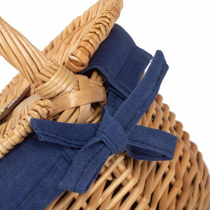 Child's Oval Willow Lidded Picnic Hamper with Navy Blue Lining