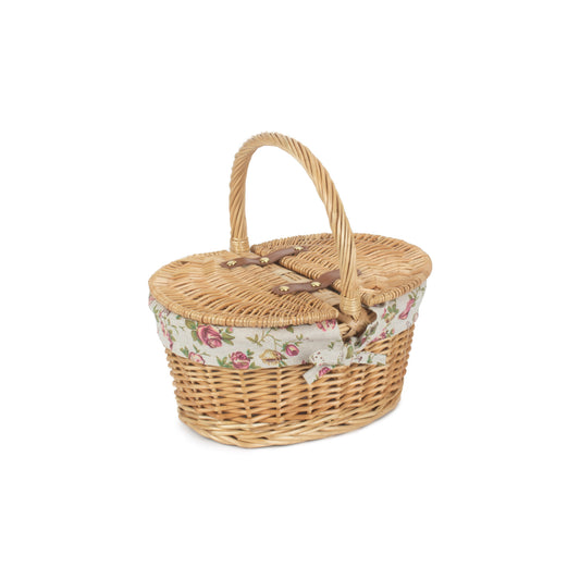 Child's Oval Willow Lidded Picnic Hamper with Garden Rose Lining