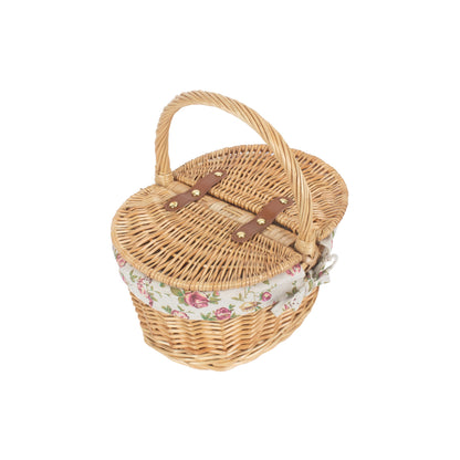 Child's Oval Willow Lidded Picnic Hamper with Garden Rose Lining