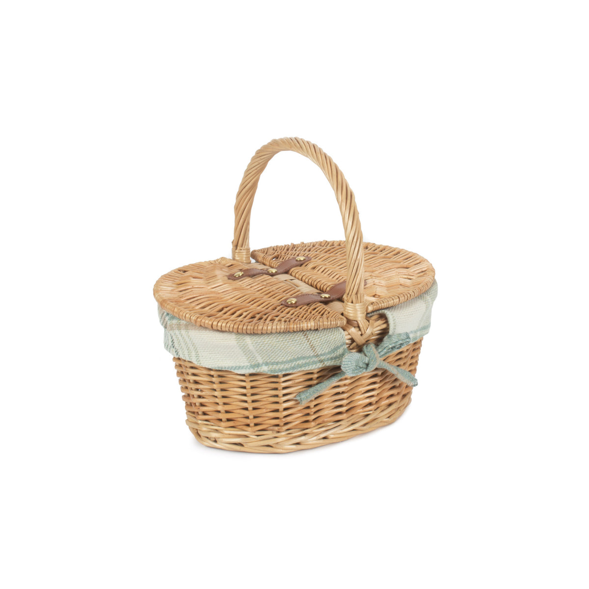 s Oval Willow Lidded Picnic Hamper Tartan Lining