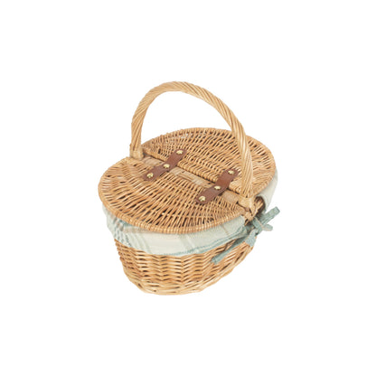 Child's Oval Willow Lidded Picnic Hamper with Cream Tartan Lining