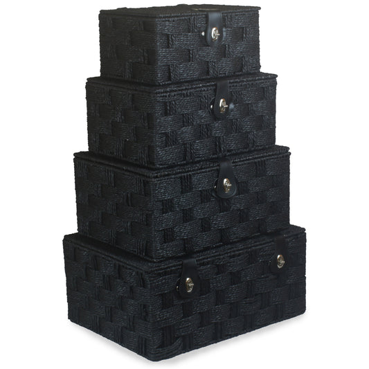 Set of 4 Paper Rope Hampers - Black