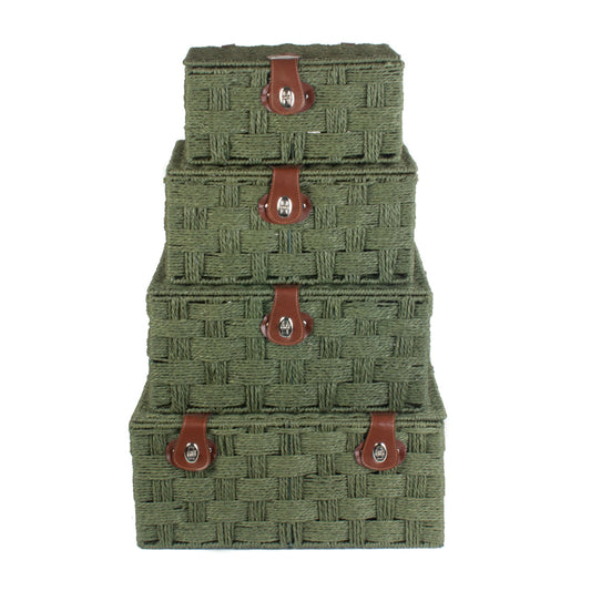 Set of 4 Paper Rope Hampers - Forest Green