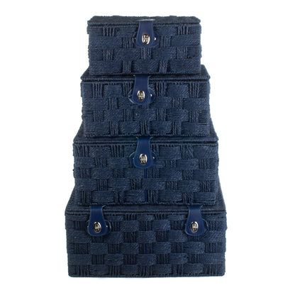 Set of 4 Paper Rope Hampers - Blue