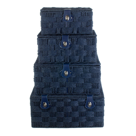 Set of 4 Paper Rope Hampers - Blue