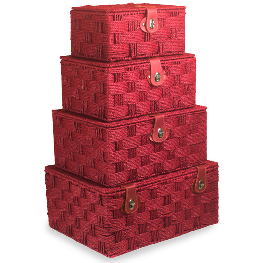Set of 4 Paper Rope Hampers - Red