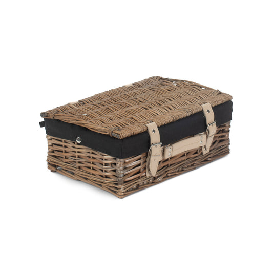 14 Inch Antique Wash Split Willow Hamper with Black Lining