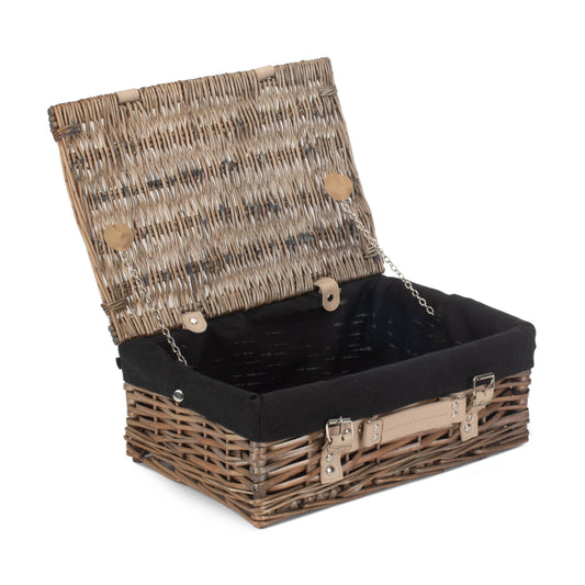 14 Inch Antique Wash Split Willow Hamper with Black Lining
