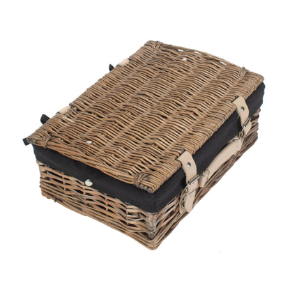 14 Inch Antique Wash Split Willow Hamper with Black Lining