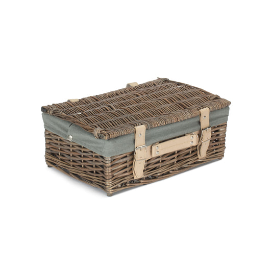 14 Inch Antique Wash Split Willow Hamper with Grey Sage Lining