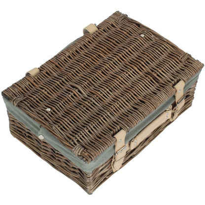 14 Inch Antique Wash Split Willow Hamper with Grey Sage Lining
