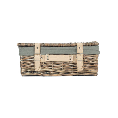 14 Inch Antique Wash Split Willow Hamper with Grey Sage Lining