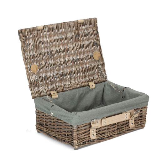 14 Inch Antique Wash Split Willow Hamper with Grey Sage Lining