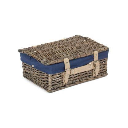 14 Inch Antique Wash Split Willow Hamper with Navy Blue Lining