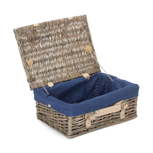 14 Inch Antique Wash Split Willow Hamper with Navy Blue Lining