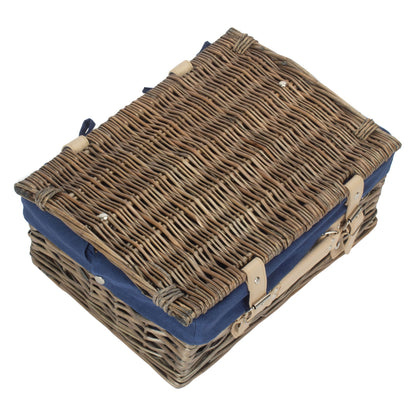 14 Inch Antique Wash Split Willow Hamper with Navy Blue Lining