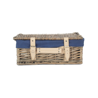 14 Inch Antique Wash Split Willow Hamper with Navy Blue Lining