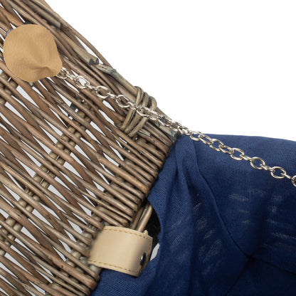 14 Inch Antique Wash Split Willow Hamper with Navy Blue Lining
