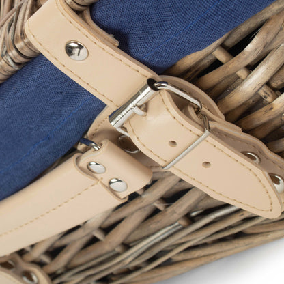 14 Inch Antique Wash Split Willow Hamper with Navy Blue Lining