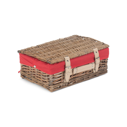 14 Inch Antique Wash Split Willow Hamper with Red Lining