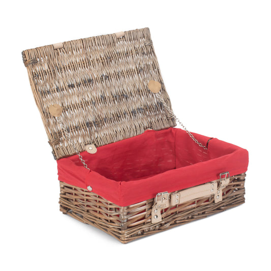 14 Inch Antique Wash Split Willow Hamper with Red Lining