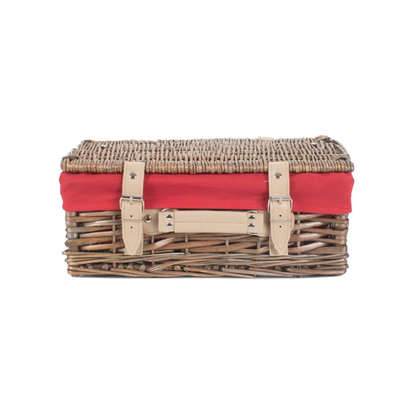 14 Inch Antique Wash Split Willow Hamper With Red Lining