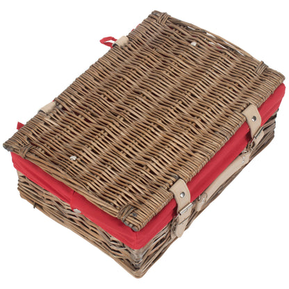 14 Inch Antique Wash Split Willow Hamper with Red Lining