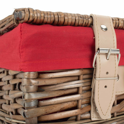 14 Inch Antique Wash Split Willow Hamper with Red Lining
