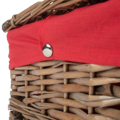 14 Inch Antique Wash Split Willow Hamper with Red Lining