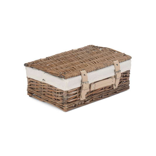 14 Inch Antique Wash Split Willow Hamper with White Lining
