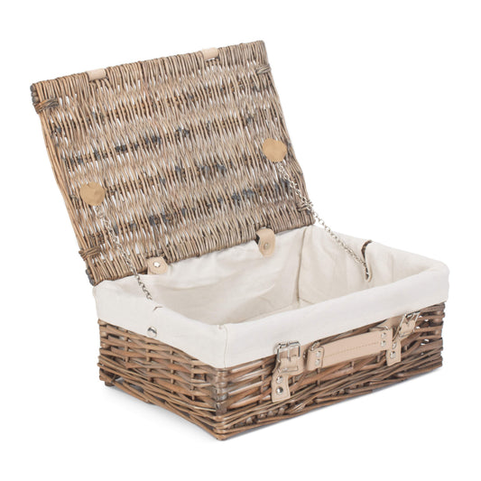 14 Inch Antique Wash Split Willow Hamper with White Lining