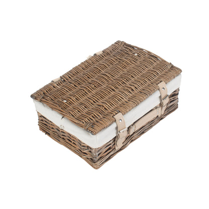 14 Inch Antique Wash Split Willow Hamper with White Lining