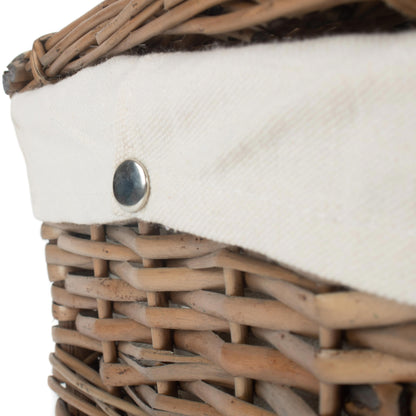 14 Inch Antique Wash Split Willow Hamper with White Lining