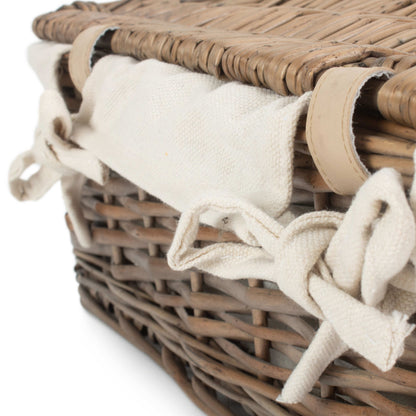 14 Inch Antique Wash Split Willow Hamper with White Lining
