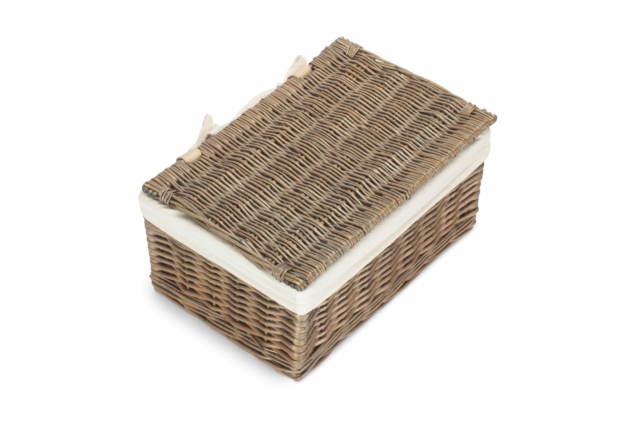 Medium Antique Wash Willow Storage Hamper with White Lining