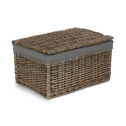 Large Antique Wash Willow Storage Hamper with Grey Sage Lining