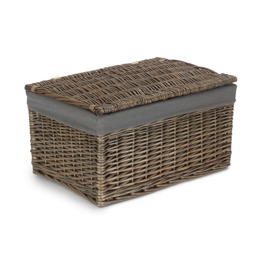 Large Antique Wash Willow Storage Hamper with Grey Sage Lining