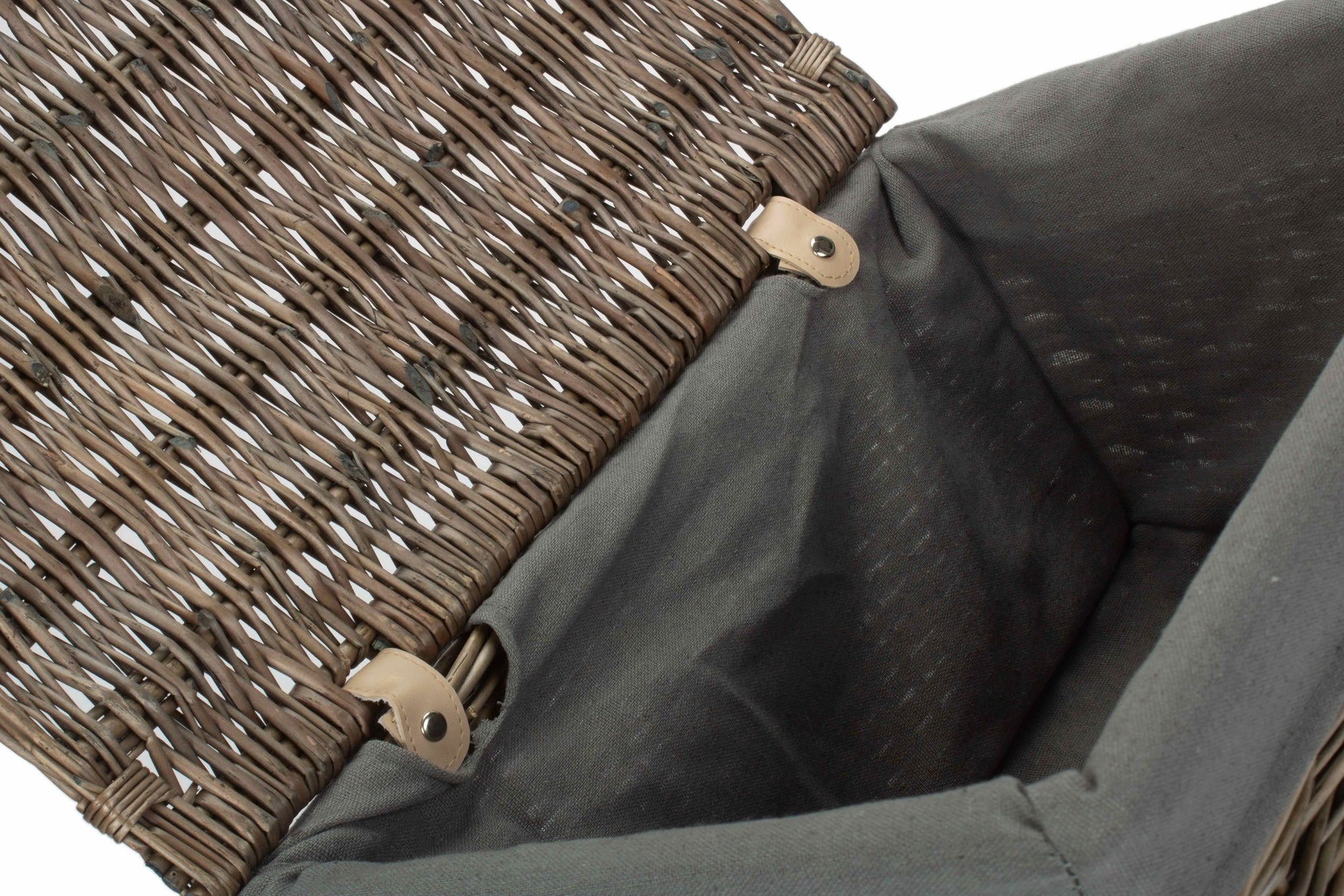 Large Antique Wash Willow Storage Hamper with Grey Sage Lining