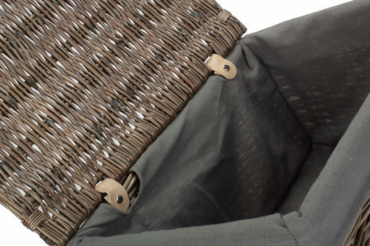 Large Antique Wash Willow Storage Hamper with Grey Sage Lining