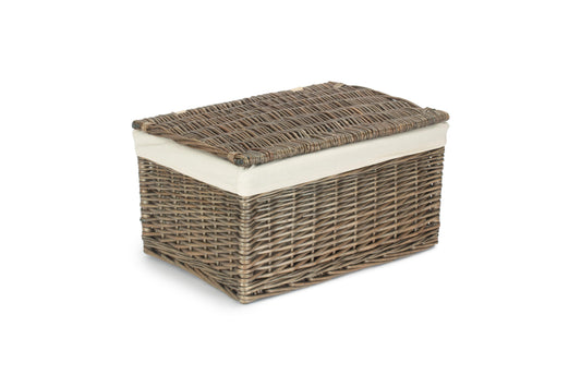 Large Antique Wash Willow Storage Hamper with White Lining