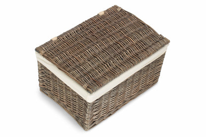 Large Antique Wash Willow Storage Hamper with White Lining