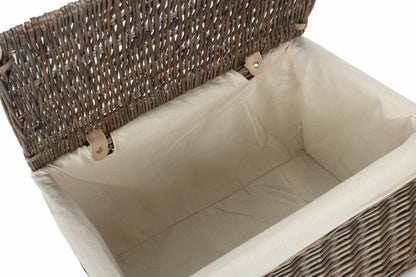 Large Antique Wash Willow Storage Hamper with White Lining