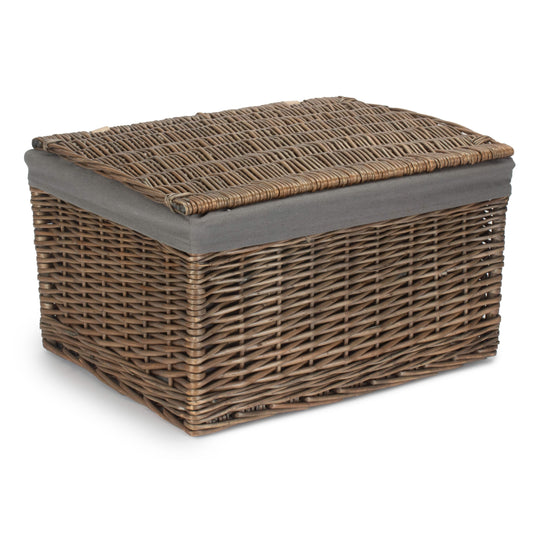 Extra Large Antique Wash Willow Storage Hamper with Grey Sage Lining