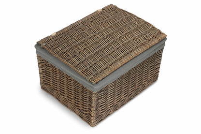 Extra Large Antique Wash Willow Storage Hamper with Grey Sage Lining