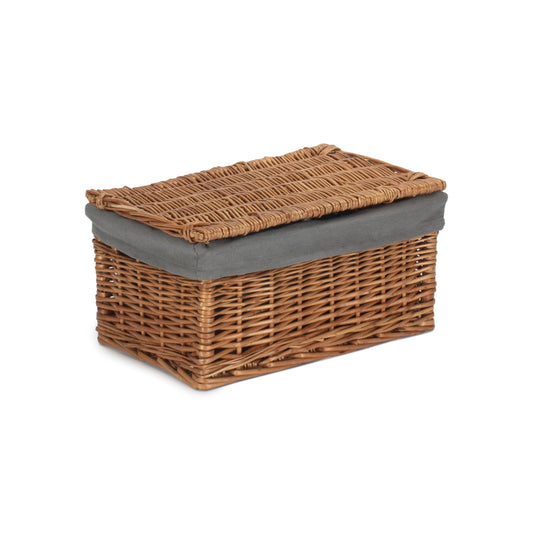 Medium Double Steamed Willow Storage Hamper with Grey Sage Lining