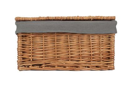Medium Double Steamed Willow Storage Hamper with Grey Sage Lining